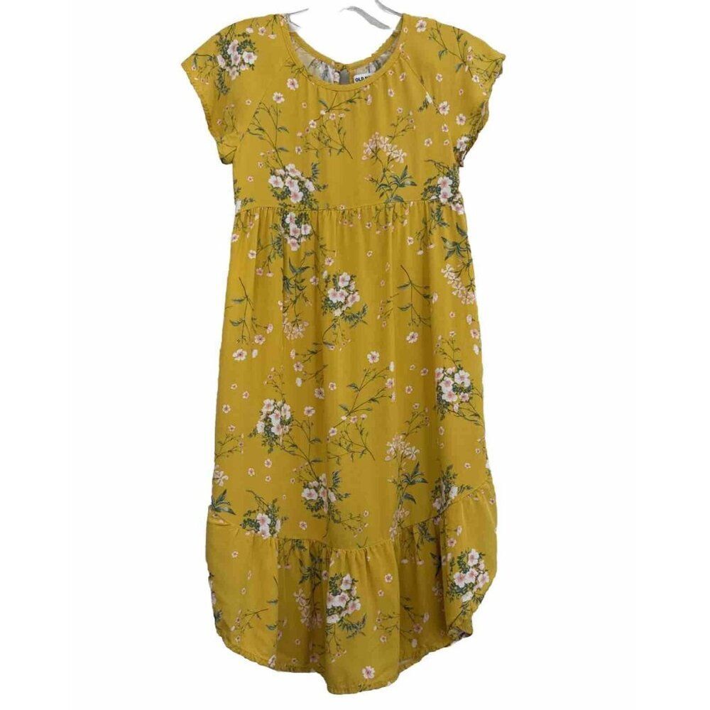 Old Navy Girl's Yellow Floral Dress Size M Yellow Short Sleeves Round Neck